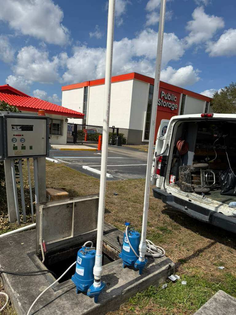 Professional technician inspecting a commercial pump system
